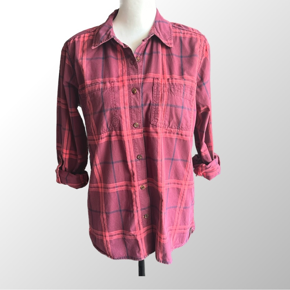 Carhartt Plaid Button Down Shirt Women M‎ Burgundy Red Cotton Long Sleeve 103085
